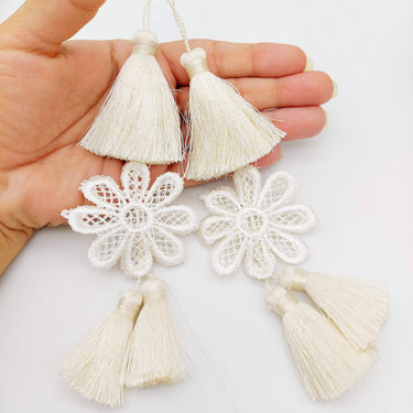 Set of 2 Off White Floral Tassels, Indian Tassels, Boho Chic Tassels